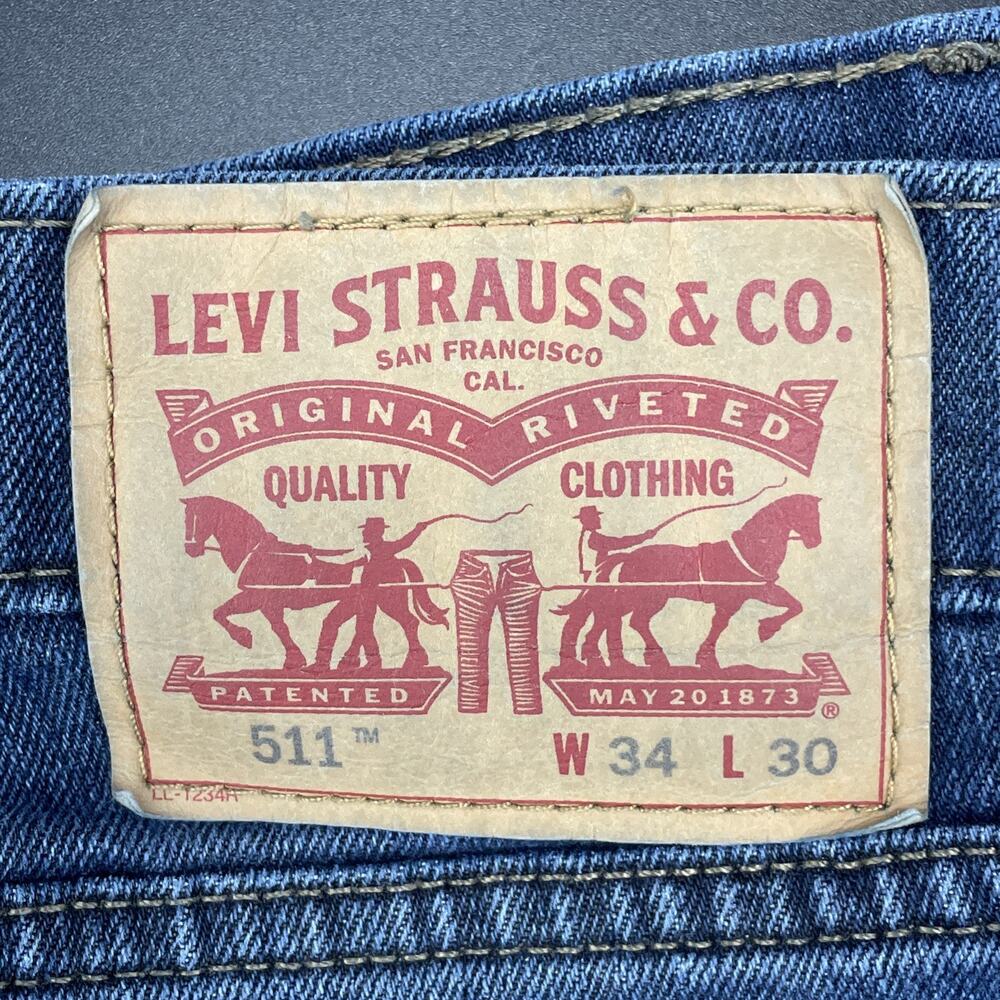 Levis 511 Jeans Men Fits 32x27.5 Blue Denim Faded Cotton Slim Fit American Adult - Picture 7 of 7